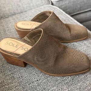 Sole Society Lillianne Modern Western Suede Studded Mules Square Toe Size 7.5